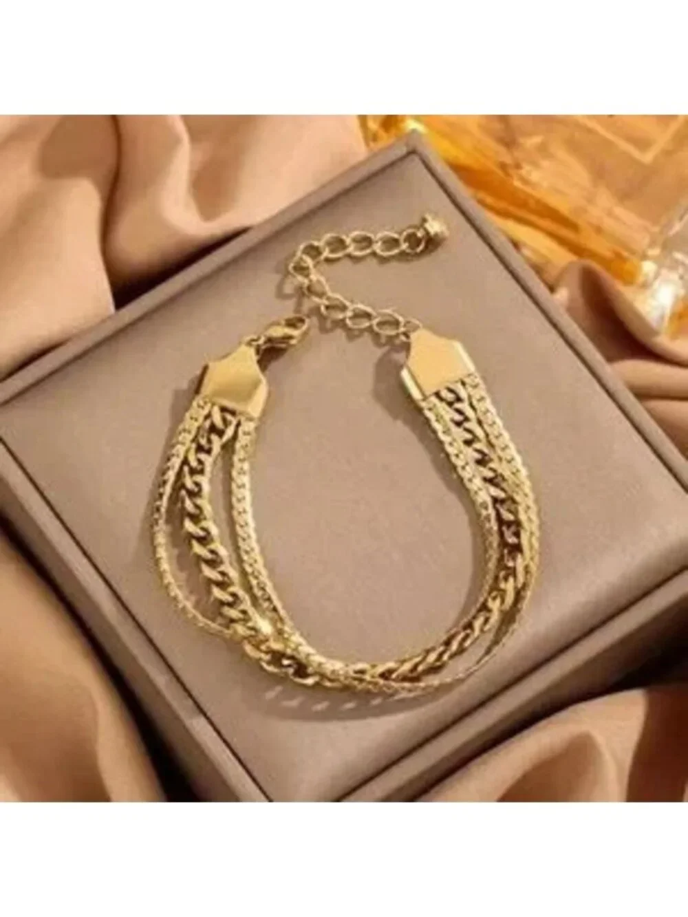 Gold Stainless Steel Triple Chain Bracelet C Modern Layered Style